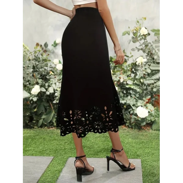 Kadın Yüksek Bel Lazer Kesim Detaylı Midi Ithal Krep Etek