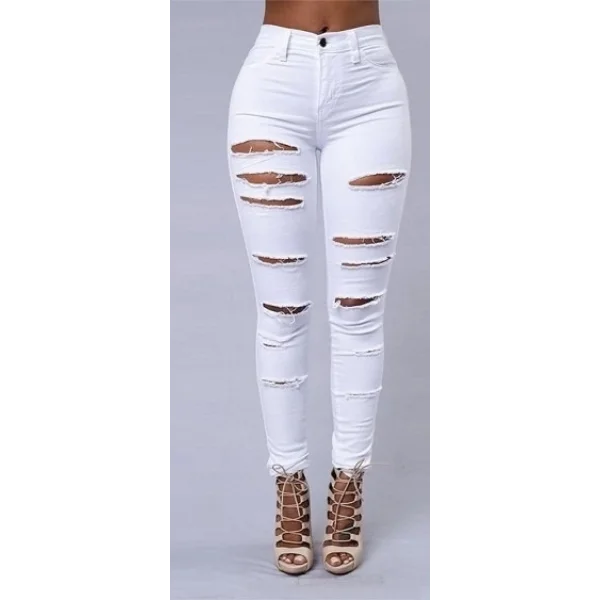 Kadın Yüksek Bel Lazer Yırtık Desenli Kot Pantolon