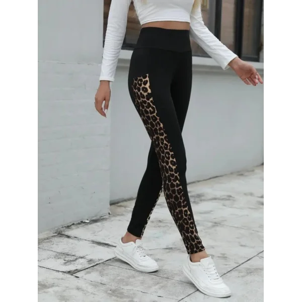 Kadın Yüksek Bel Leopar Desen Ve Cep Detaylı Dalgıç Tayt