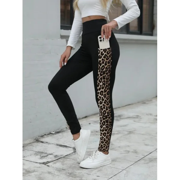 Kadın Yüksek Bel Leopar Desen Ve Cep Detaylı Dalgıç Tayt