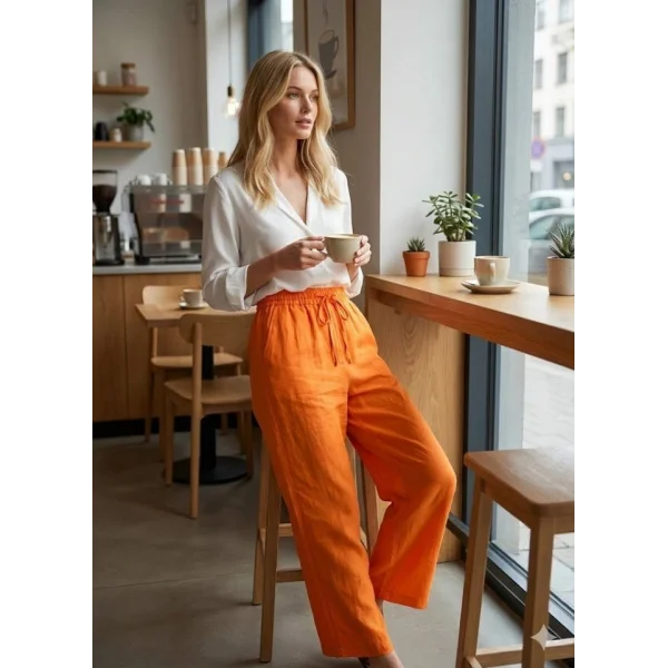 Kadın Yüksek Bel Modal Kumaş Beli Lastik Detay Pantolon