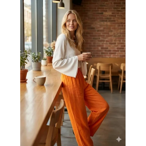 Kadın Yüksek Bel Modal Kumaş Beli Lastik Detay Pantolon