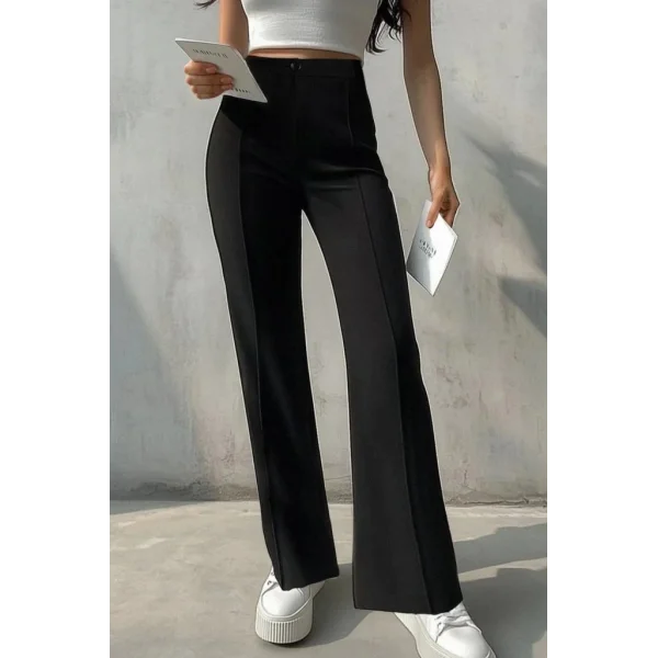 Kadın Yüksek Bel Nervurlu Ithal Krep Pantolon