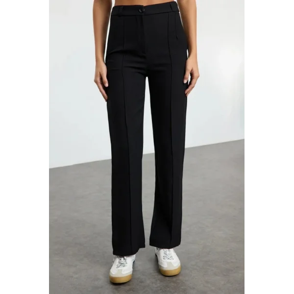 Kadın Yüksek Bel Nervurlu Ithal Krep Pantolon