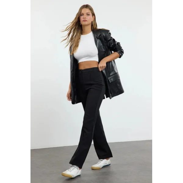 Kadın Yüksek Bel Nervurlu Ithal Krep Pantolon