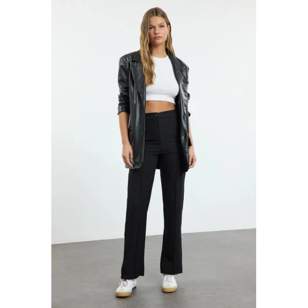 Kadın Yüksek Bel Nervurlu Ithal Krep Pantolon