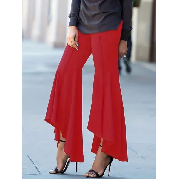 Kadın Yüksek Bel önden Arkaya Uzanan Volanlı Paçalı Janjan Krep Pantolon