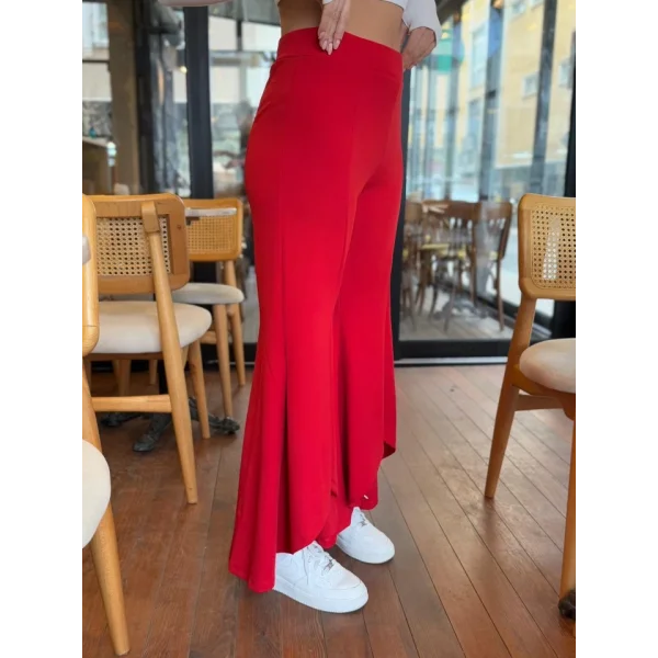 Kadın Yüksek Bel önden Arkaya Uzanan Volanlı Paçalı Janjan Krep Pantolon