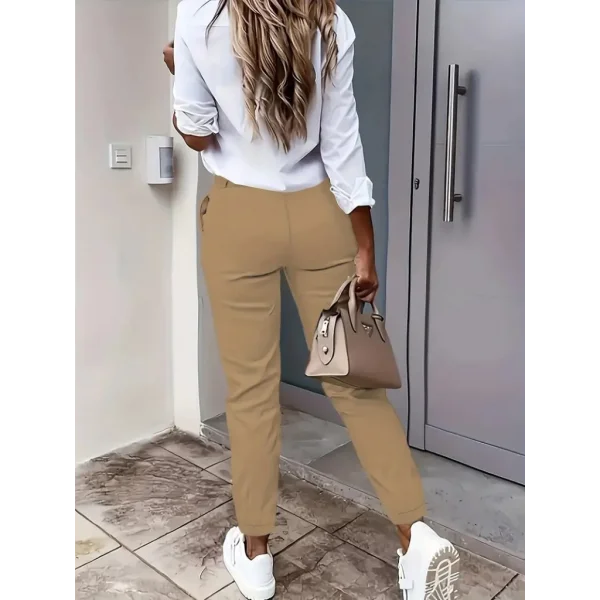 Kadın Yüksek Bel önden Düğmeli Cepli Bilek Lastik Detay Atlas Pantolon