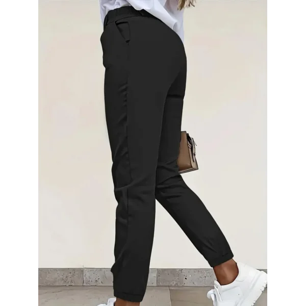 Kadın Yüksek Bel önden Düğmeli Cepli Bilek Lastik Detay Atlas Pantolon