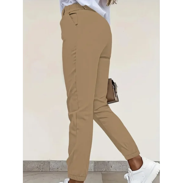 Kadın Yüksek Bel önden Düğmeli Cepli Bilek Lastik Detay Atlas Pantolon