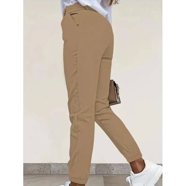 Kadın Yüksek Bel önden Düğmeli Cepli Bilek Lastik Detay Atlas Pantolon