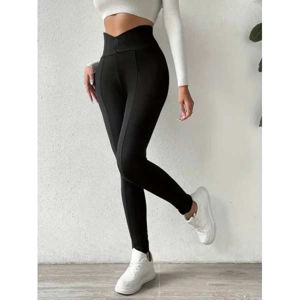 Kadın Yüksek Bel önden Düğmeli Dalgıç Tayt