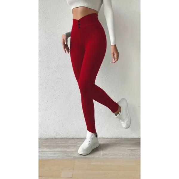 Kadın Yüksek Bel önden Düğmeli Dalgıç Tayt