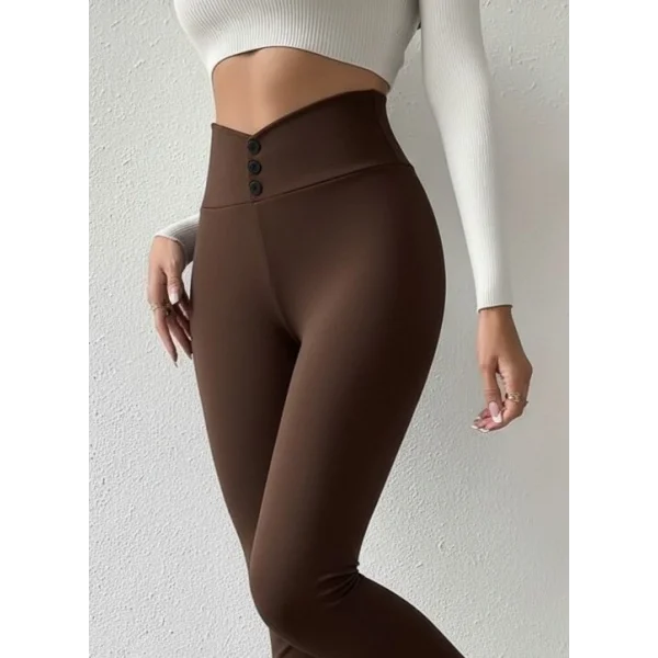 Kadın Yüksek Bel önden Düğmeli Dalgıç Tayt