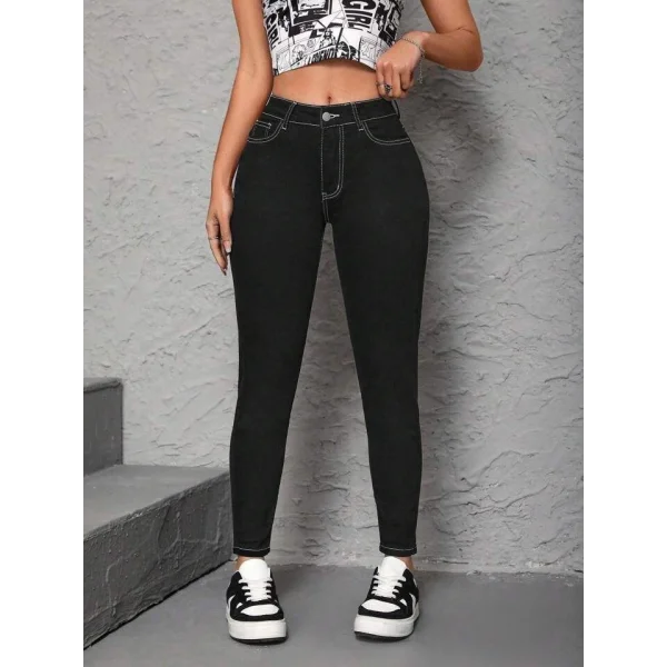 Kadın Yüksek Bel önden Düğmeli Dar Kesim Kot Pantolon