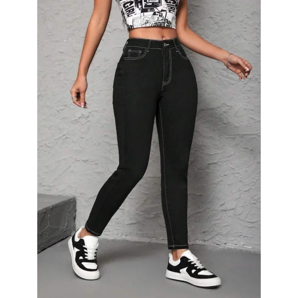 Kadın Yüksek Bel önden Düğmeli Dar Kesim Kot Pantolon