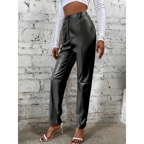 Kadın Yüksek Bel önden Düğmeli Deri Pantolon