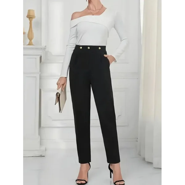 Kadın Yüksek Bel önden Düğmeli Ithal Krep Pantolon