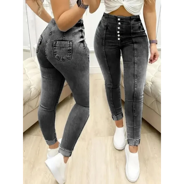 Kadın Yüksek Bel önden Düğmeli Jean Pantolon