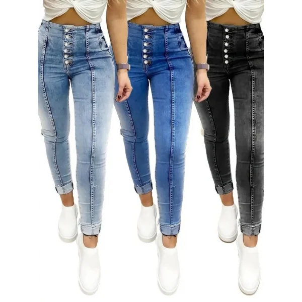 Kadın Yüksek Bel önden Düğmeli Jean Pantolon