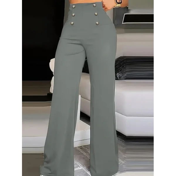 Kadın Yüksek Bel önden Düğmeli Uzun Paçaya Doğru Geniş Ithal Krep Pantolon