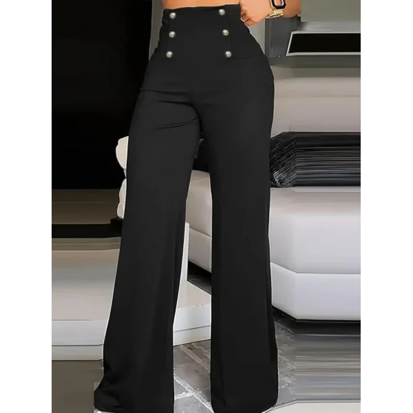 Kadın Yüksek Bel önden Düğmeli Uzun Paçaya Doğru Geniş Ithal Krep Pantolon