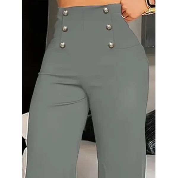 Kadın Yüksek Bel önden Düğmeli Uzun Paçaya Doğru Geniş Ithal Krep Pantolon