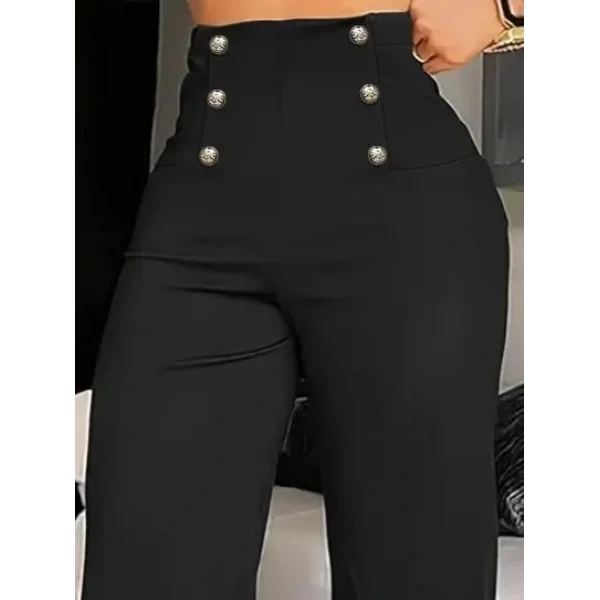 Kadın Yüksek Bel önden Düğmeli Uzun Paçaya Doğru Geniş Ithal Krep Pantolon