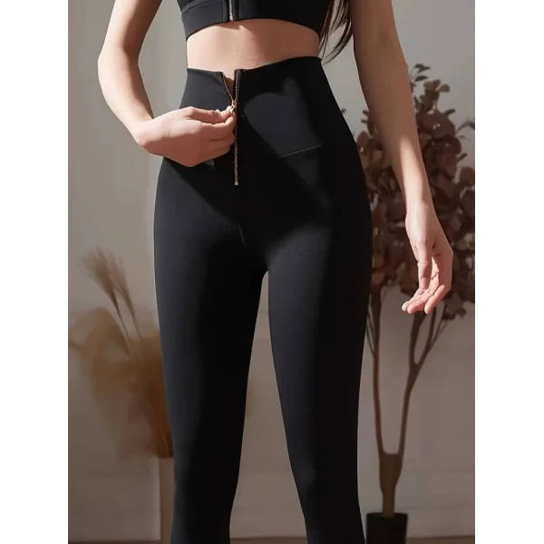 Kadın Yüksek Bel önden Fermuarlı Spor Dalgıç Tayt