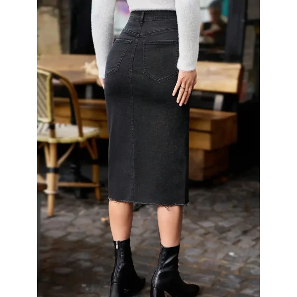 Kadın Yüksek Bel önden Yırtmaçlı Cepli idi Kot Etek