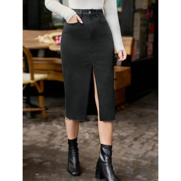 Kadın Yüksek Bel önden Yırtmaçlı Cepli idi Kot Etek