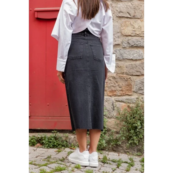 Kadın Yüksek Bel önden Yırtmaçlı Cepli idi Kot Etek