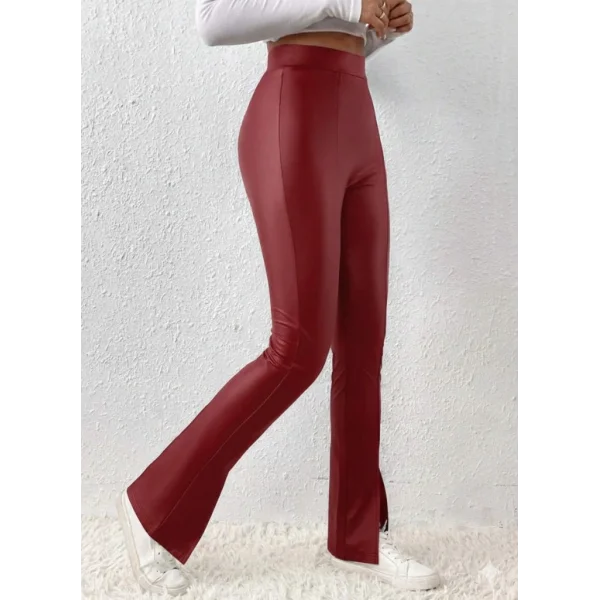 Kadın Yüksek Bel önden Yırtmaçlı Deri Tayt