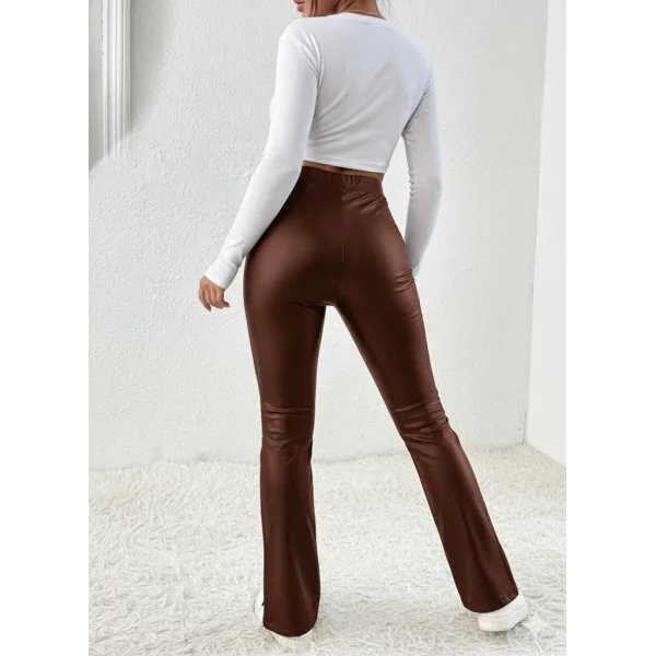 Kadın Yüksek Bel önden Yırtmaçlı Deri Tayt