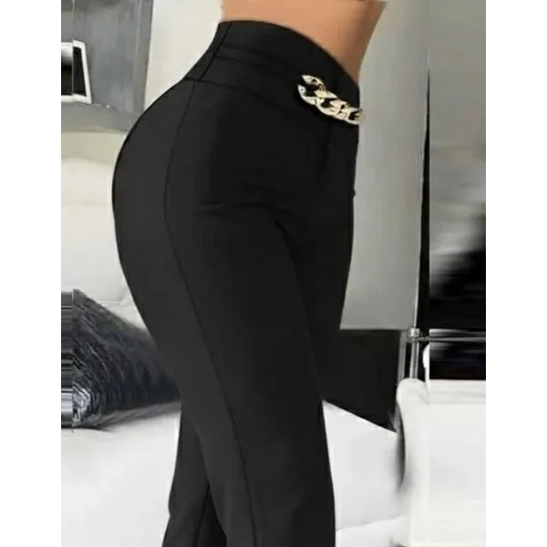 Kadın Yüksek Bel önden Zincir Detaylı Ithal Krep Pantolon