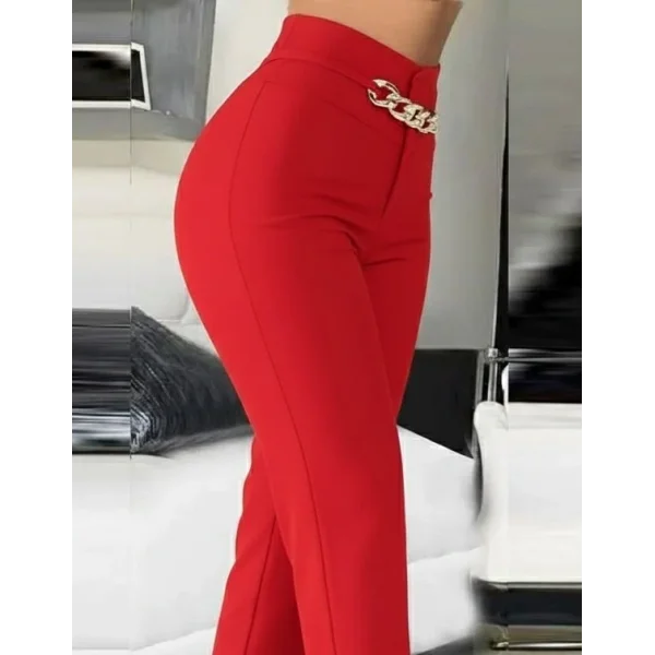 Kadın Yüksek Bel önden Zincir Detaylı Ithal Krep Pantolon