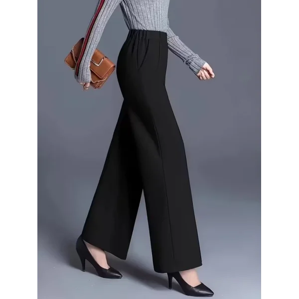 Kadın Yüksek Bel önü Nervürlü Paçaya Doğru Geniş Ithal Krep Pantolon