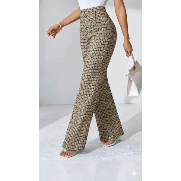 Kadın Yüksek Bel Paçaya Doğru Geniş Dokuma Pantolon