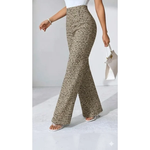 Kadın Yüksek Bel Paçaya Doğru Geniş Dokuma Pantolon