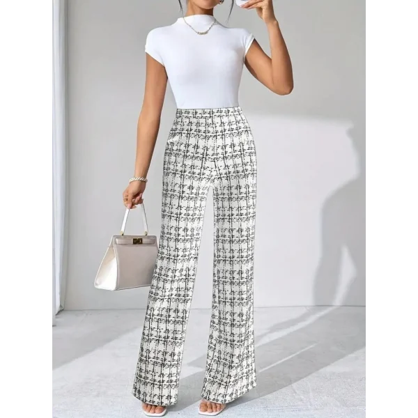 Kadın Yüksek Bel Paçaya Doğru Geniş Dokuma Pantolon