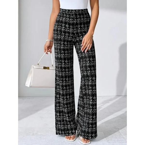 Kadın Yüksek Bel Paçaya Doğru Geniş Dokuma Pantolon