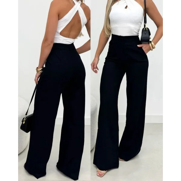 Kadın Yüksek Bel Paçaya Doğru Genişleyen Ithal Krep Pantolon