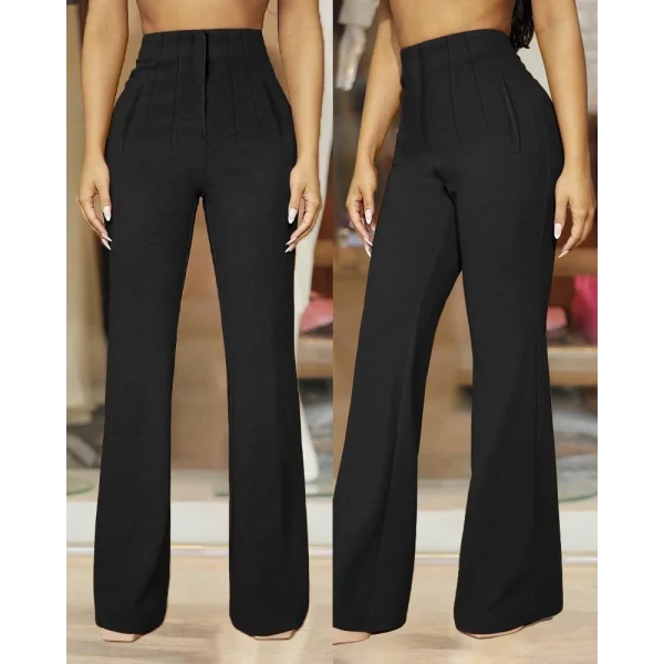 Kadın Yüksek Bel Paçaya Doğru Genişleyen Ithal Krep Pantolon