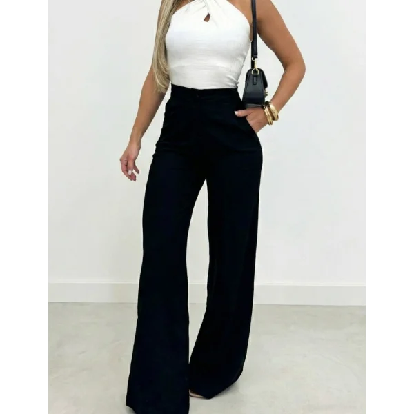 Kadın Yüksek Bel Paçaya Doğru Genişleyen Ithal Krep Pantolon