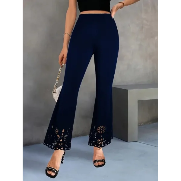 Kadın Yüksek Bel Paçaya Doğru Genişleyen Lazer çiçek Kesim Detaylı Ithal Krep Pantolon