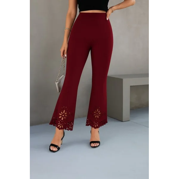 Kadın Yüksek Bel Paçaya Doğru Genişleyen Lazer çiçek Kesim Detaylı Ithal Krep Pantolon