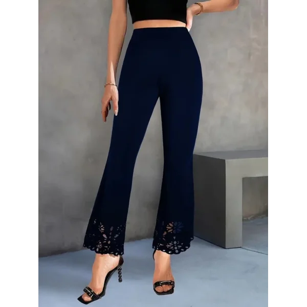 Kadın Yüksek Bel Paçaya Doğru Genişleyen Lazer çiçek Kesim Detaylı Ithal Krep Pantolon