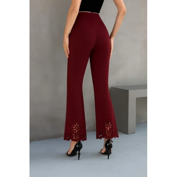 Kadın Yüksek Bel Paçaya Doğru Genişleyen Lazer çiçek Kesim Detaylı Ithal Krep Pantolon
