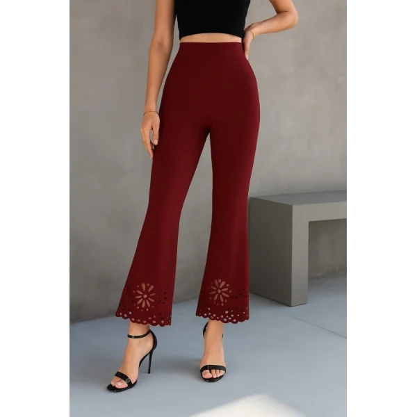 Kadın Yüksek Bel Paçaya Doğru Genişleyen Lazer çiçek Kesim Detaylı Ithal Krep Pantolon